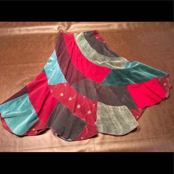 Reclaimed, recycled corduroy twirl, scalloped Boho skirt. - Picture 1 of 4